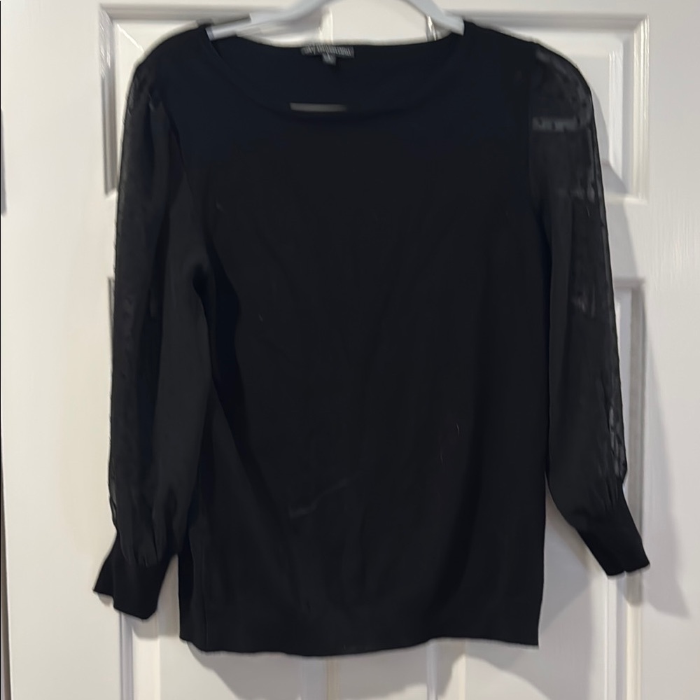 Black Knit Top with Sheer Sleeves